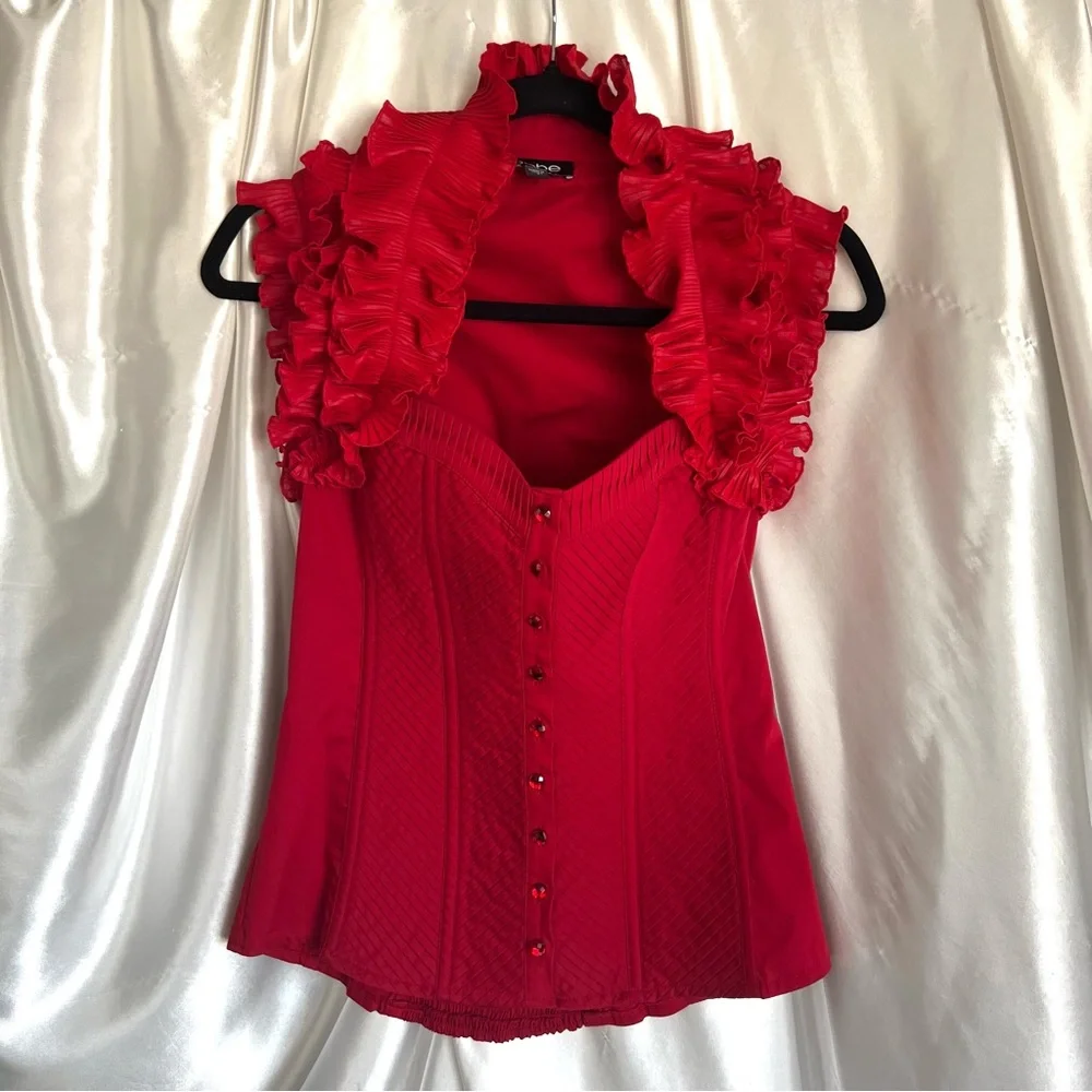 bebe Red Ruffled Blouse - Picture 2 of 5